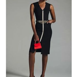 MAEVE By Anthropologie Zip-Up Ponte Midi Knee Length Pencil Dress Black 4